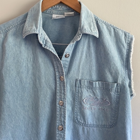Vintage Racing Dale Earnhardt Denim Fringe Button Front Tank Top - Picture 2 of 13